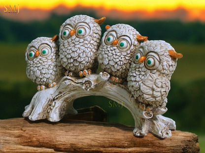 Resin Owl Family Figurine Vintage Owl Handmade Owl Statue Gift  Animal Figurine