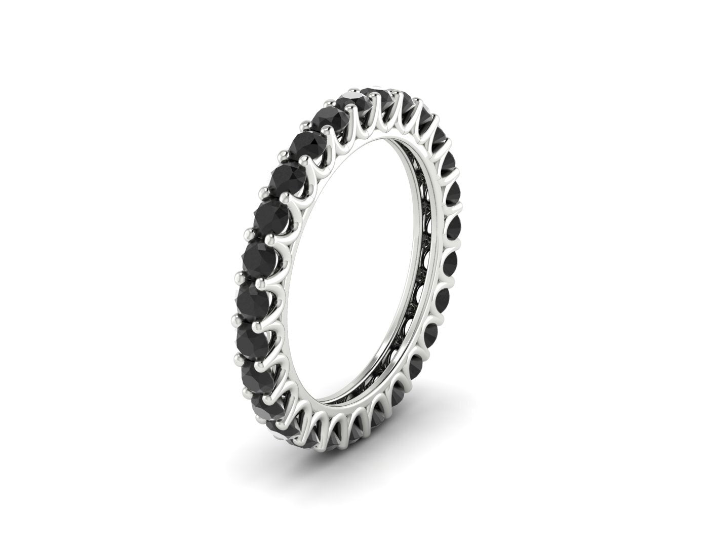 Natural Round Black Onyx Band Eternity Stacking Promise Fine Silver Band