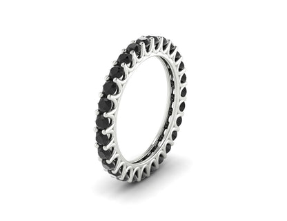 Natural Round Black Onyx Band Eternity Stacking Promise Fine Silver Band
