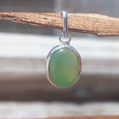 925 Sterling Silver Ovel Green Agate Pendant Pendant Layering Necklace,Wife Gift