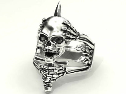 Silver Skull and Bone Biker Ring Gothic Men Women Gift Skull Ring US7-15