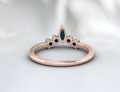 Natural Pear Turquoise Crown Wedding Band Fine Silver Stacking Matching Band