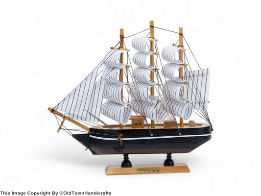 Handcrafted White Wooden Nautical Sailing Boat Ornament Decorative Marine Ship