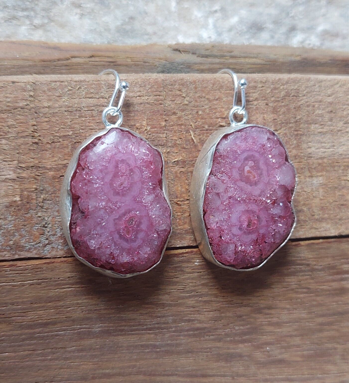 925Sterling Silver Pink Solar Quartz Gemstone Earring Handmade Jewelry For Women