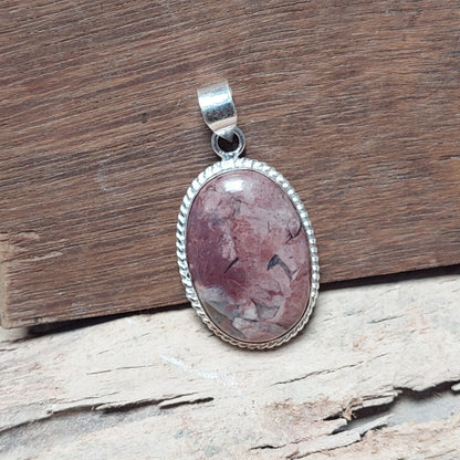 Oval Rhodochrosite Statement Pendant 925 Sterling Silver Handmade Pendant Gift