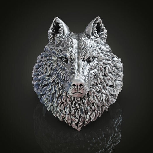 Silver Wolf Head Ring for Men Gothic Biker Wild Animal Jewelry Men Ring US5~ 15