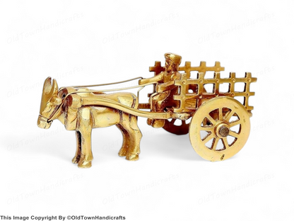 Brass Vintage Bullock Cart Showpiece Home Decor with Double Bull 6cm