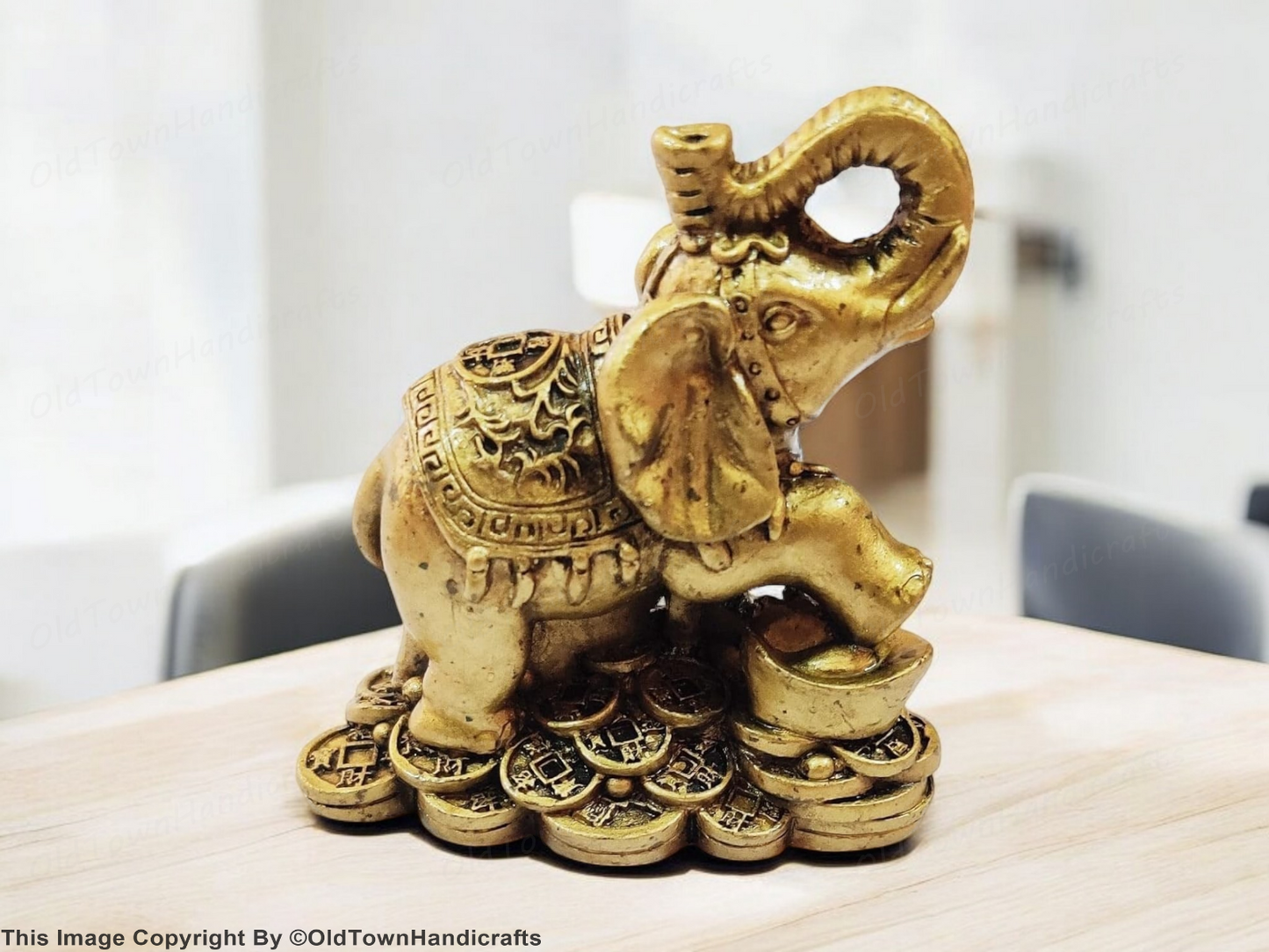 Feng Shui Trunk Up Elephant Statue Vastu Resin Handicraft for Home Office Decor