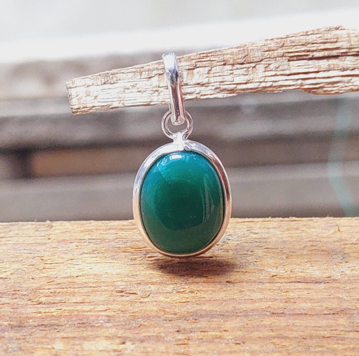 Solid 925 Sterling Silver Ovel Green Onyx Pendant,Women Pedant Gift For Her