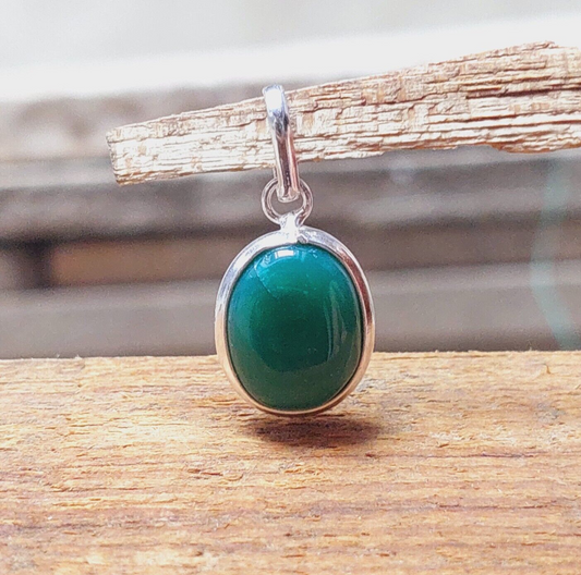 Solid 925 Sterling Silver Ovel Green Onyx Pendant,Women Pedant Gift For Her
