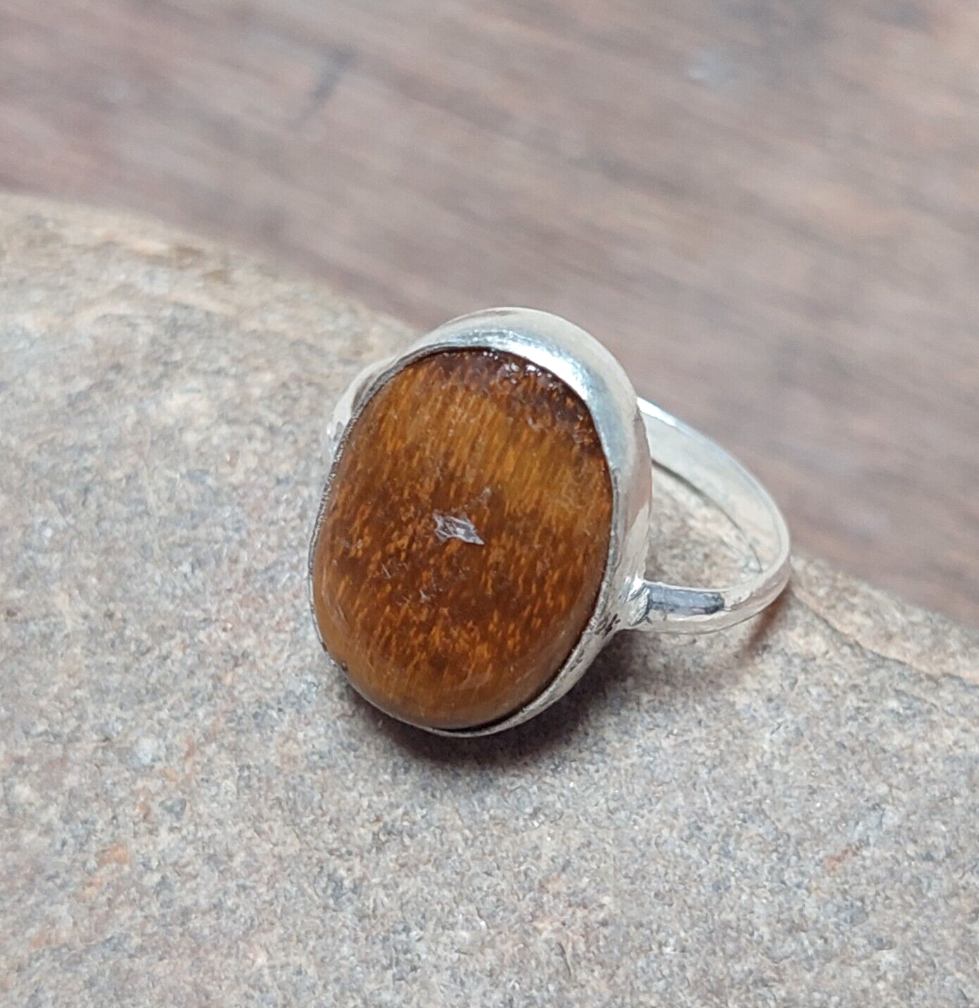 Tiger's Eye Silver Ring,925 Sterling Silver Natural Tiger's Eye Ring,Boho Ring