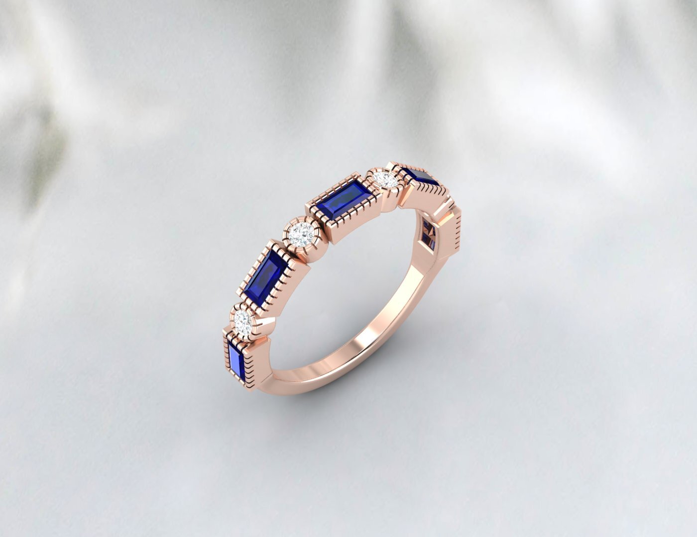 Baguette Sapphire & Cubic Zirconia Half Eternity Fine Silver Band Lab Created