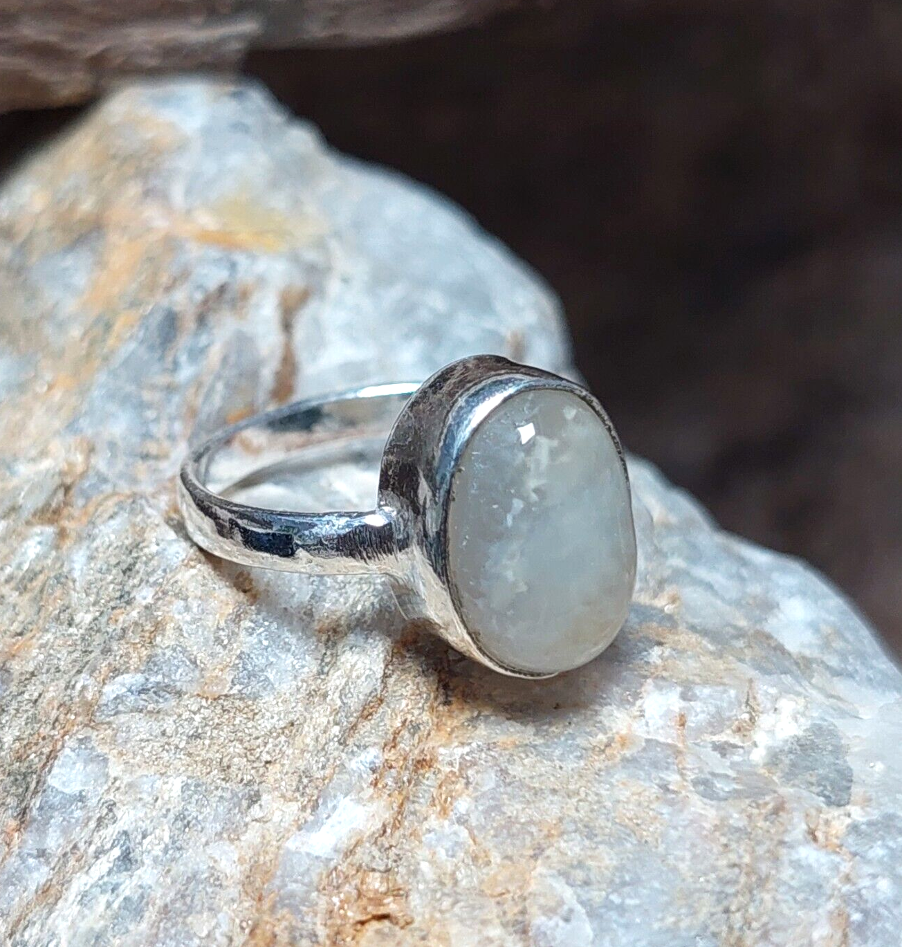925 Sterling Silver Oval White Agate Handmade Ring,Unisex Ring,Statement Ring