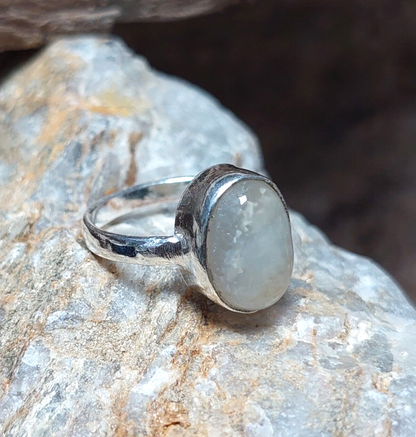 925 Sterling Silver Oval White Agate Handmade Ring,Unisex Ring,Statement Ring