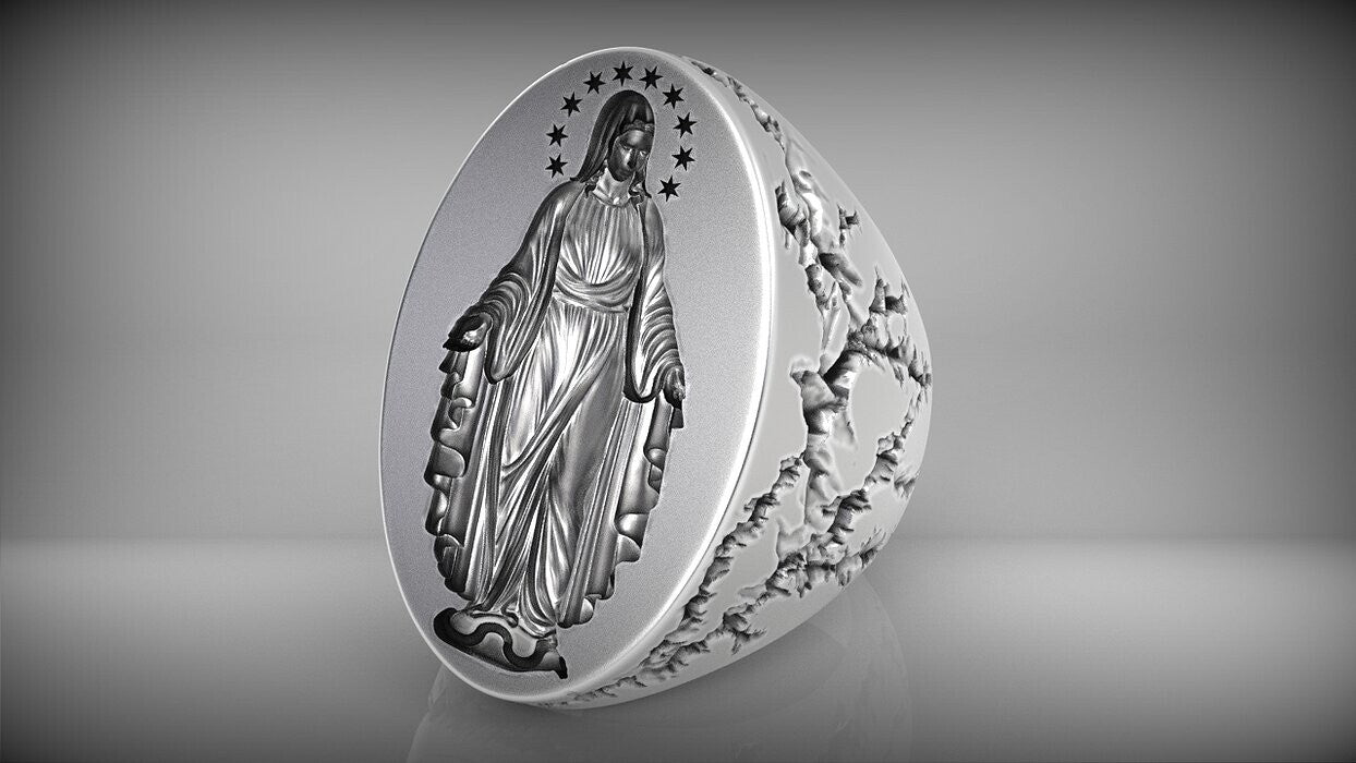 Mother Mary Ring 925 Sterling Silver Vintage Saint Ring US5~15 Antique Design