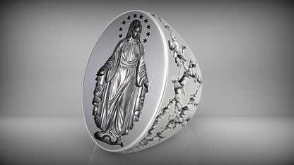 Mother Mary Ring 925 Sterling Silver Vintage Saint Ring US5~15 Antique Design