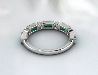 Baguette Cut Emerald & Cubic Zirconia Half Eternity Fine Silver Band Lab Created