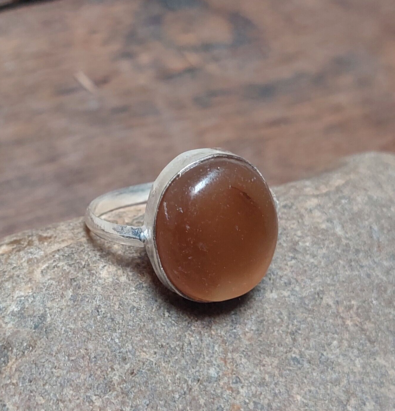 925 Sterling Silver Handmade Oval Brown Jade Stone Ring Christmas Men/Women Ring