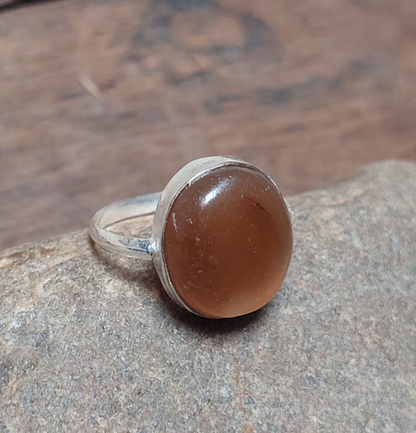 925 Sterling Silver Handmade Oval Brown Jade Stone Ring Christmas Men/Women Ring