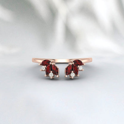 Natural Garnet & Cz Diamond 925 Sterling Silver Open Wedding Band Matchind Band 