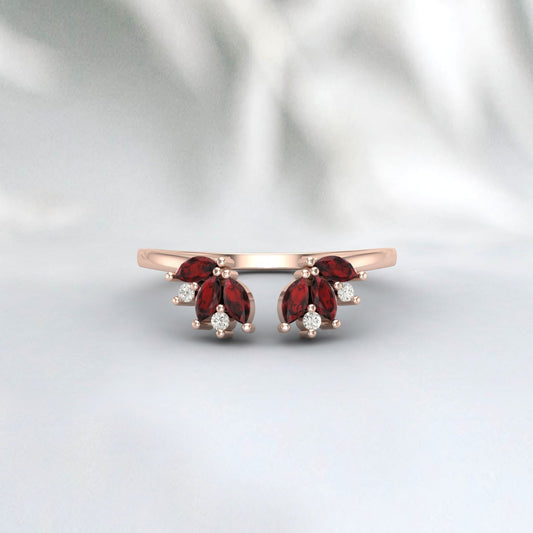 Natural Garnet & Cz Diamond 925 Sterling Silver Open Wedding Band Matchind Band 