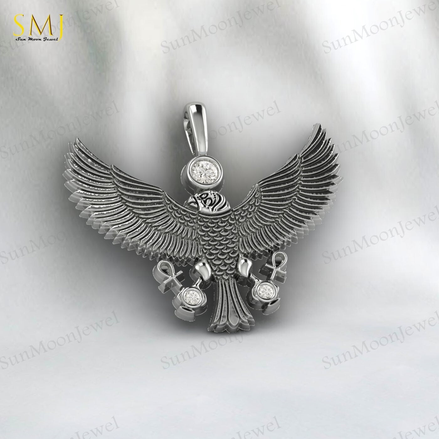 American Eagle Pendant 925 Silver CZ Eagle Necklace Men Biker Chain Gift US5~15