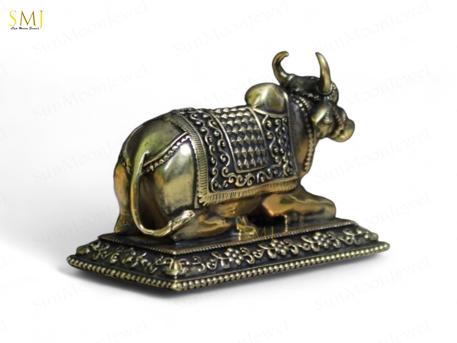Brass Nandi Statue with Base Nandi Statue Handmade Sacred Bull Sculpture Gift