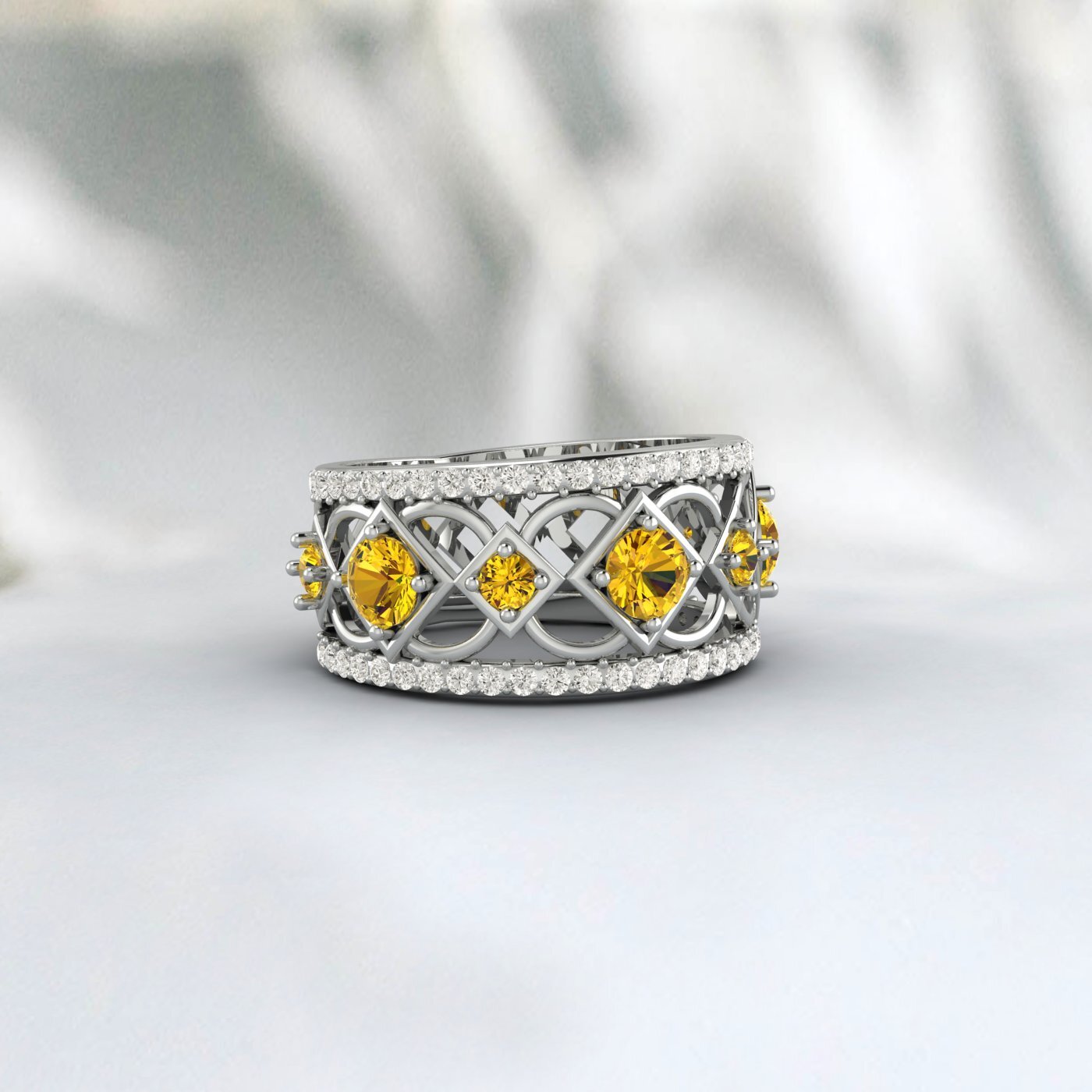 Natural Citrine Ring 925 Sterling Silver Rose Gold Wedding Band For Bride 