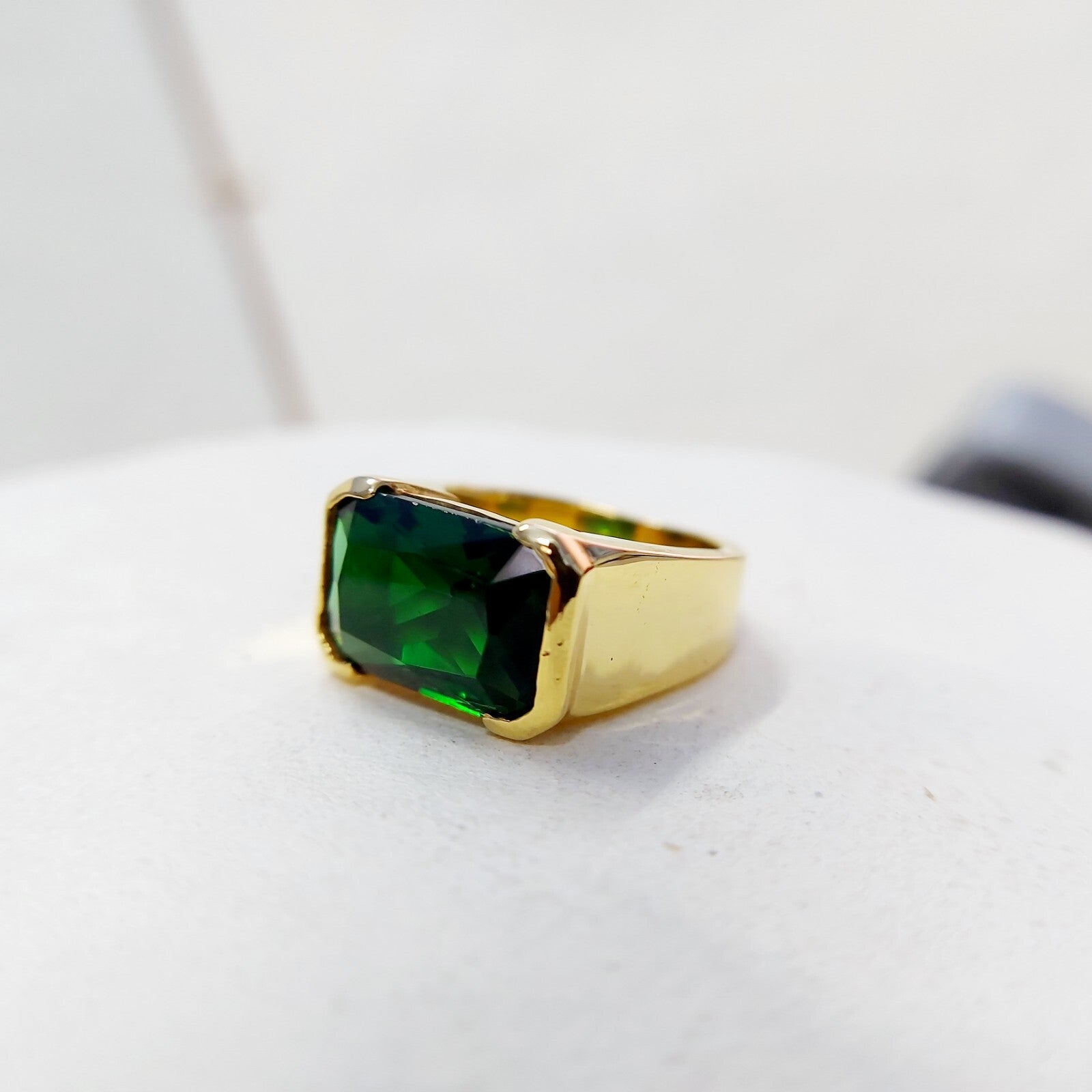 Natural Emerald Gemstone Signet Ring 925 Silver Men Band Anniversary Gift US5~15