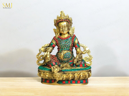 Brass Kuber Statue Kuber Lord of Wealth & Success Ornated with Gold Coins Gift
