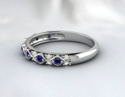 Sapphire Cz Diamond Wedding Band Fine Silver Antique Vintage Band Lab Created
