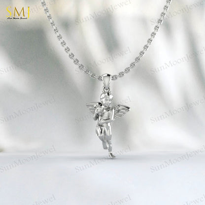 Cherubim Baby Angel Necklace Wings Charm Necklace 925 Sterling Silver For Her