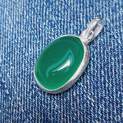 Ovel Green Onyx Pendant,925 Sterling Silver Green Gemstone Pendant Gift For Her
