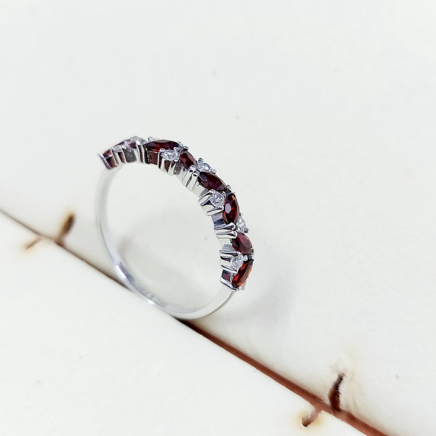 Marquise Cut Red Garnet Half Band Engagement Ring 925 Silver Women Ring Us5~15