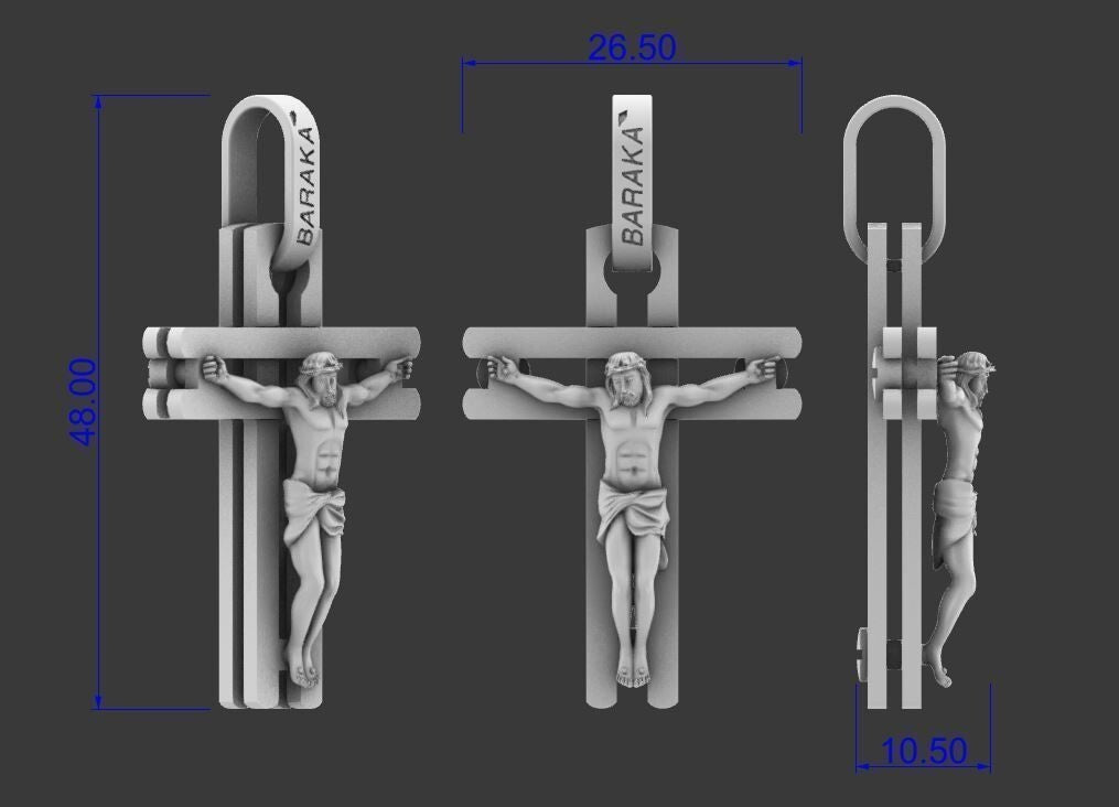 US Silver Jesus Cross Baraka Crucifix Pendant Jesus Necklace For Wedding Gift