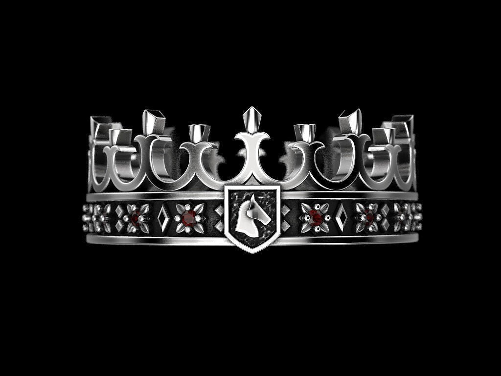 Mens Red Garnet King Crown Ring 925 Silver Gothic Punk Royal Ring Women US5-15