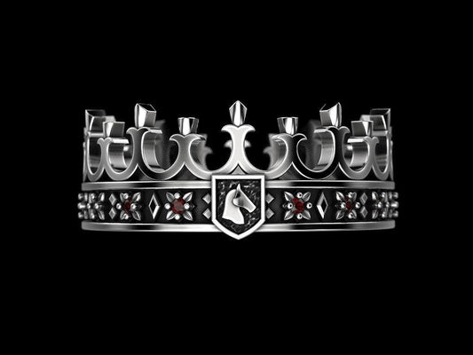 Mens Red Garnet King Crown Ring 925 Silver Gothic Punk Royal Ring Women US5-15