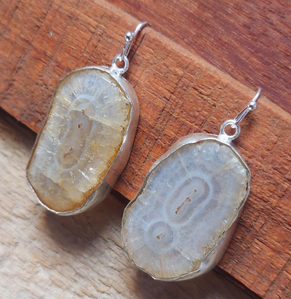 925 Sterling Silver White Solar Quartz Gemstone Earring, Women Handmade Jewelry