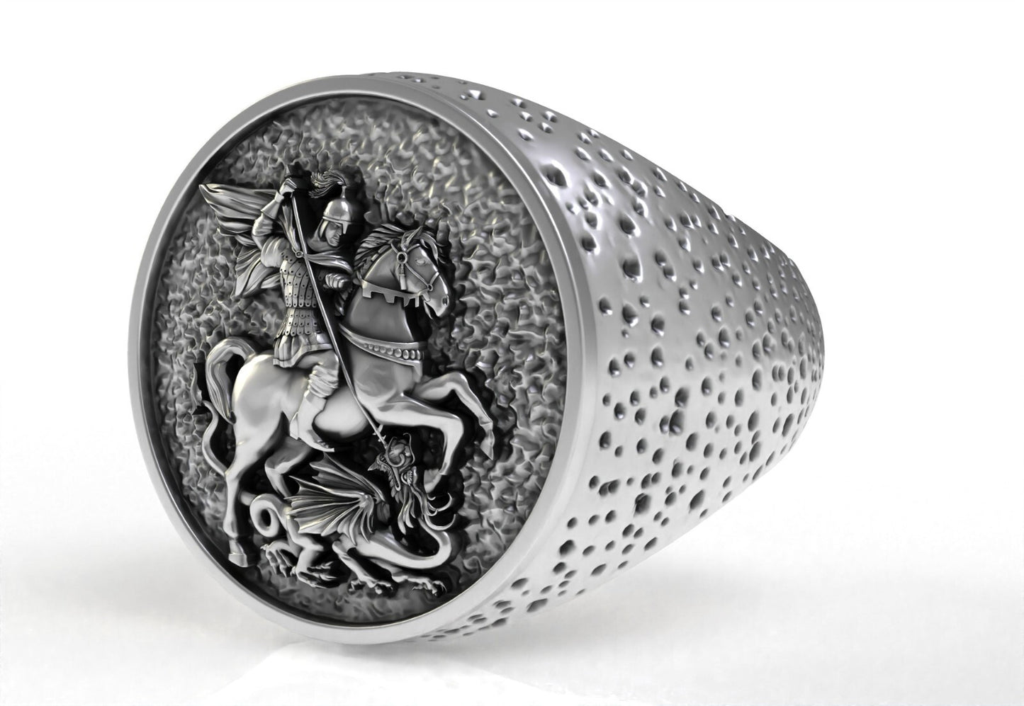 Silver St George Round Signet Ring Men's Ring St George Men Women Ring US5~ 15