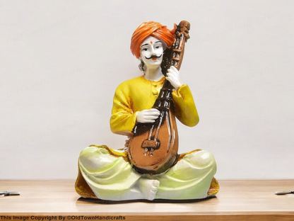 Men Playing Veena Polyresin Idol | Rajasthani Showpiece for Home Decor & Gifts