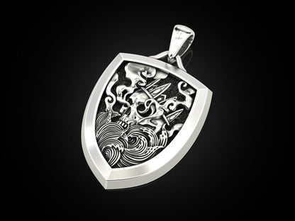 Skull Shield Pendant Men Gothic Silver King Skull With Crown Necklace Charm Gift