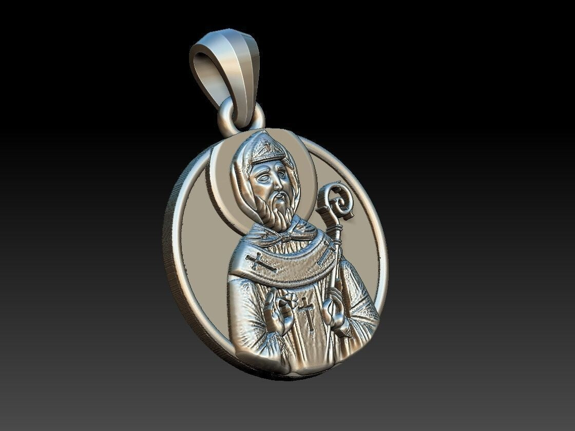 925 Sterling Silver Saint Patrick Pendant Necklace Catholic Medal Gift Men Women