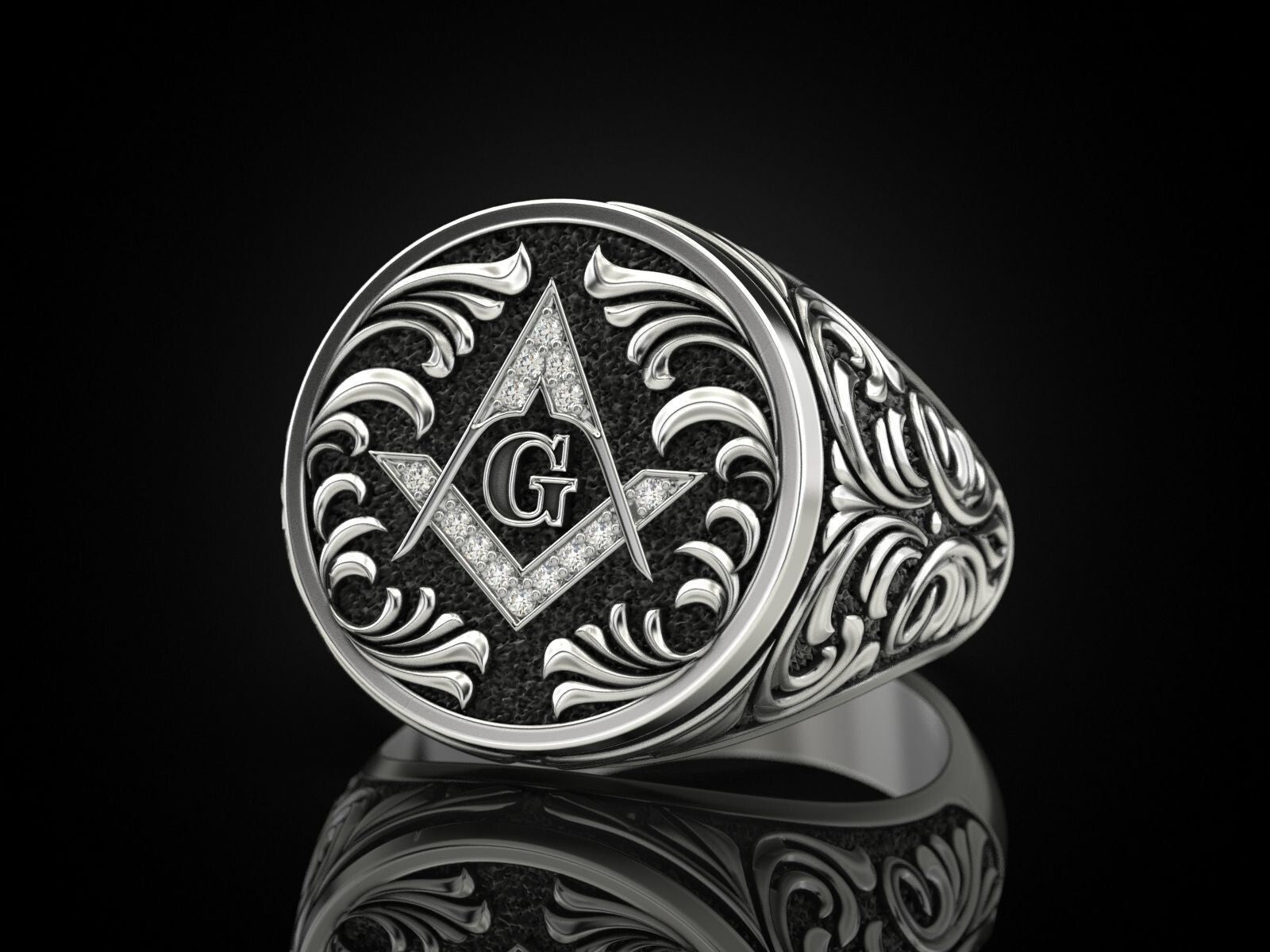 Mason Ring 925 Sterling Silver Freemason Square and Compasses Emblem Ring US7-15