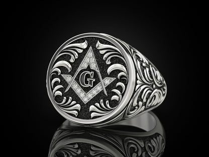 Mason Ring 925 Sterling Silver Freemason Square and Compasses Emblem Ring US7-15