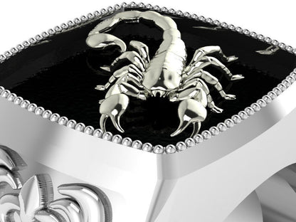 Silver 925 Scorpion Zodiac Ring Large Signet Punk Rock Style US5-15 Unisex Ring