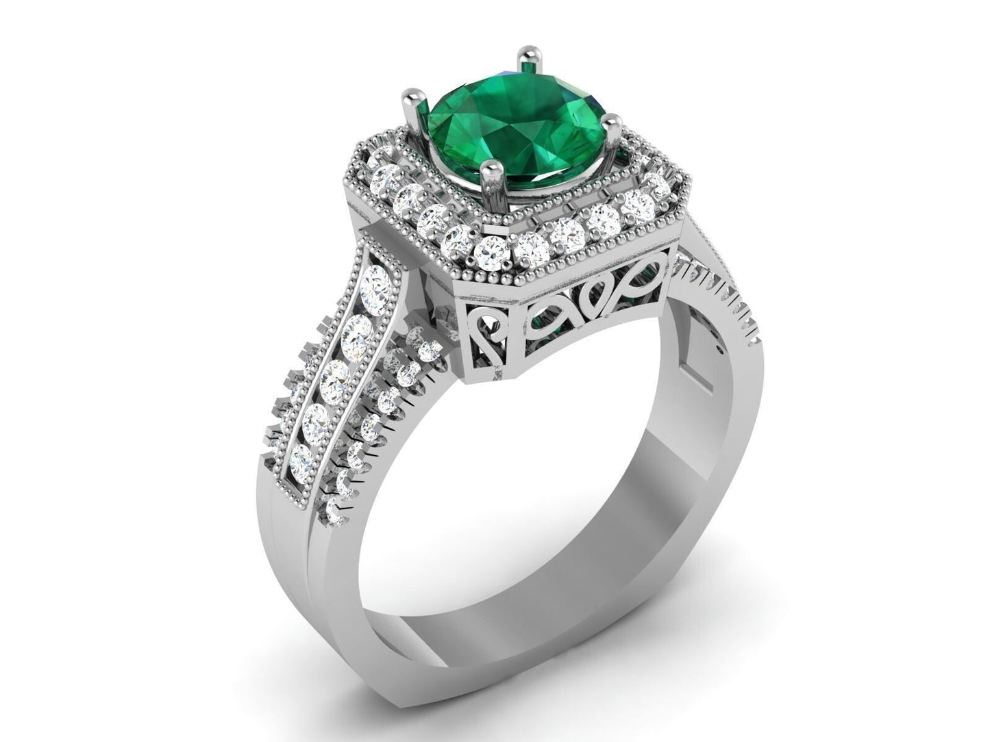 Natural Emerald Round Diamond Engagement Ring Anniversary Proposal Ring US5-15