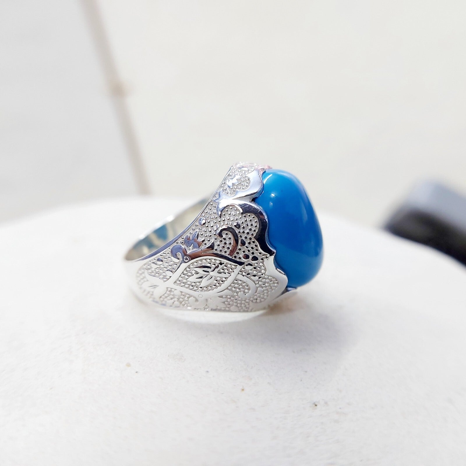 Solid 925 Silver Natural Lite Blue Turquoise Gemstone Birthday Gift Men's US5~15