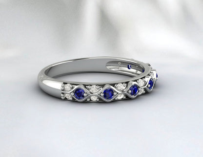 Sapphire Cz Diamond Wedding Band Fine Silver Antique Vintage Band Lab Created