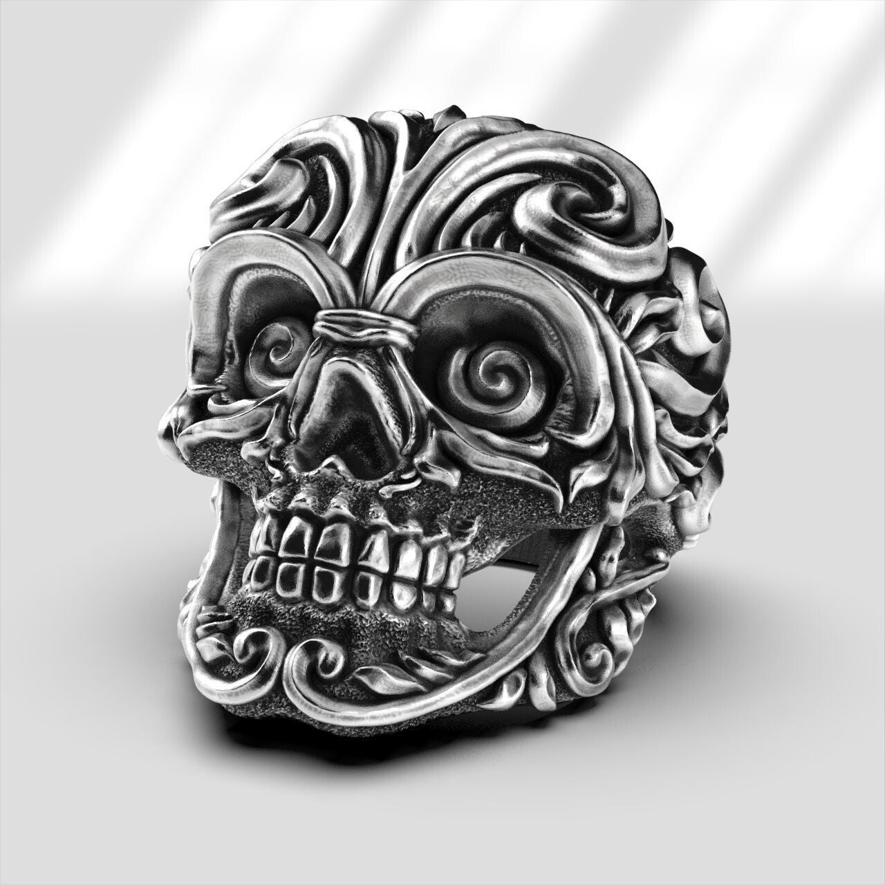 King Baby Studio Large Full Baroque Skull Ring Fine Silver Wedding Ring US5~15