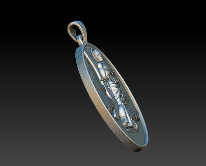 Silver Saint Sebastian Medal Pendant Swimming Athlete Necklace Gift Women US5-15